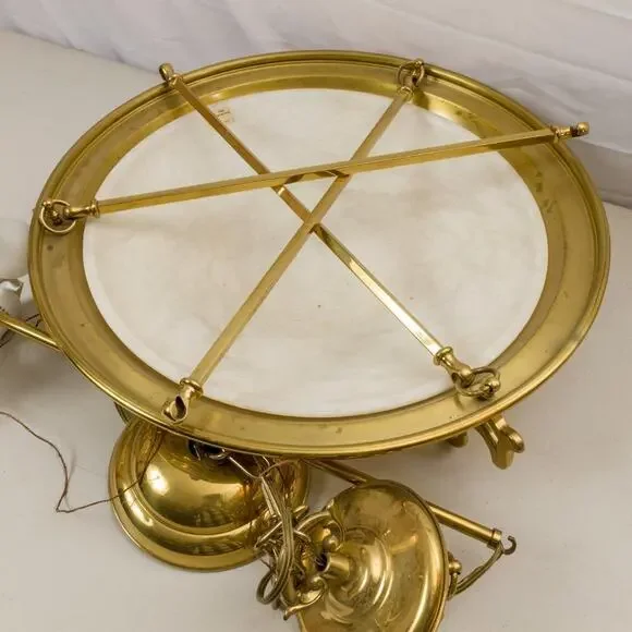 Alabaster Brass Hanging Bowl Chandelier Lightolier